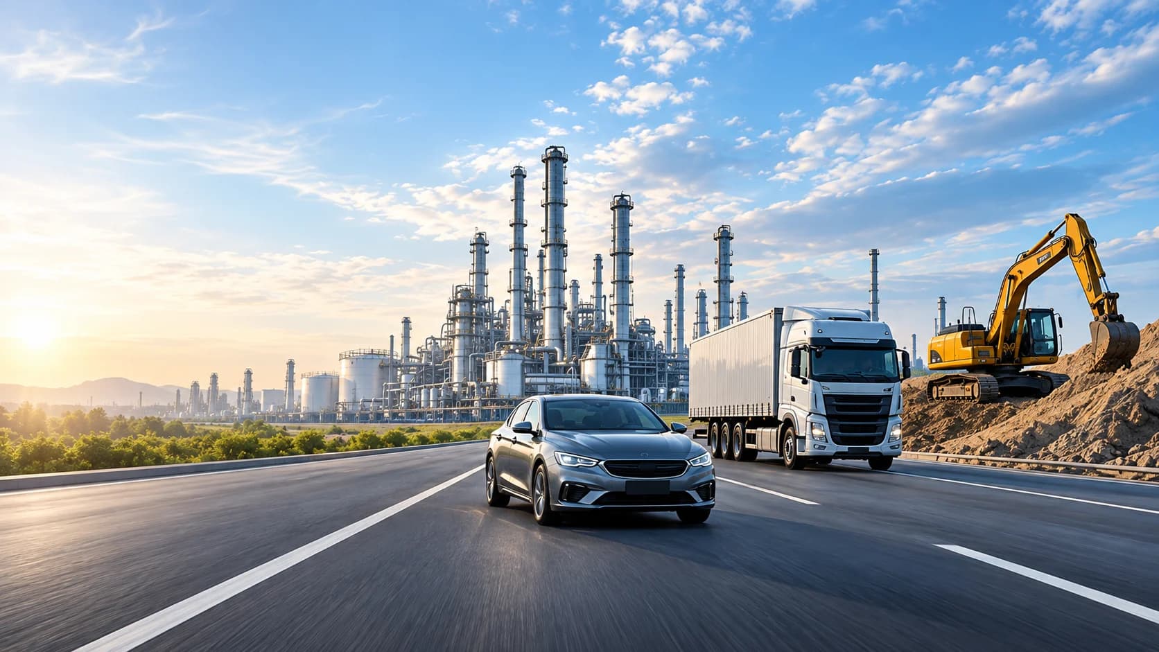 Passenger car, commercial truck and construction equipment serving industrial applications