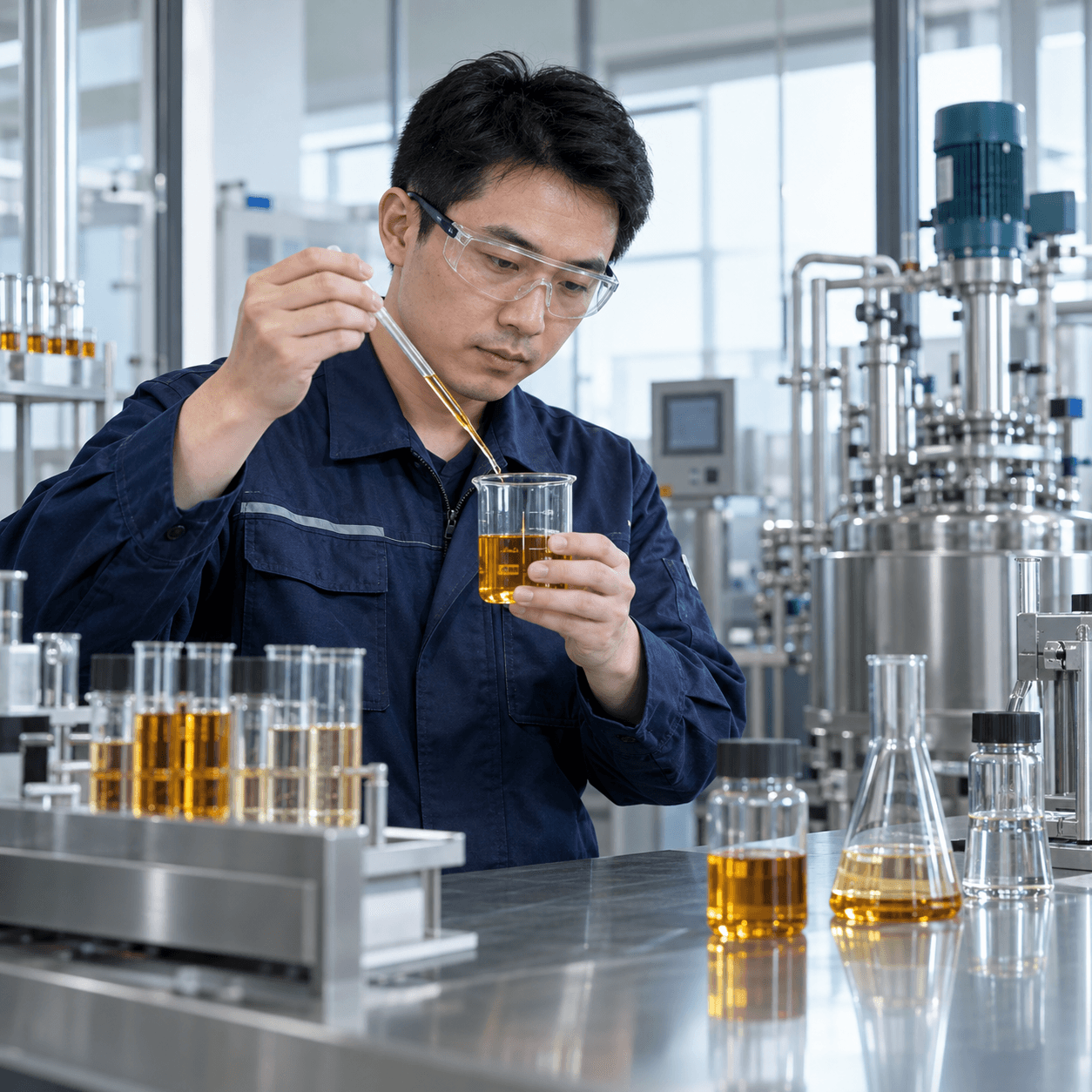 Additive specialist preparing a laboratory sample